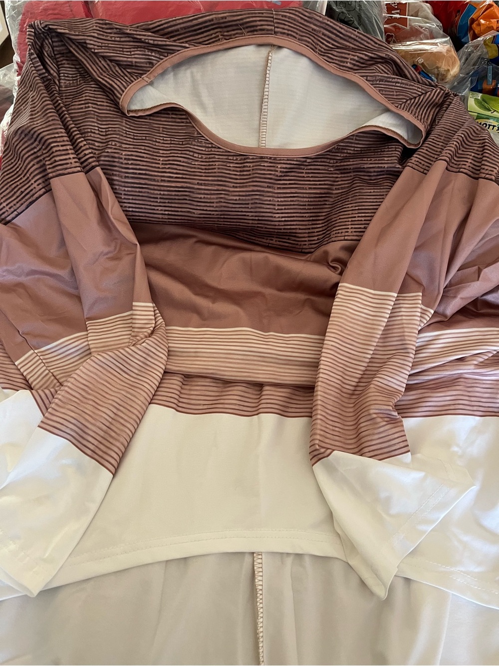 Women's Striped Colorblock Long Sleeve Top - Dusty Rose/White